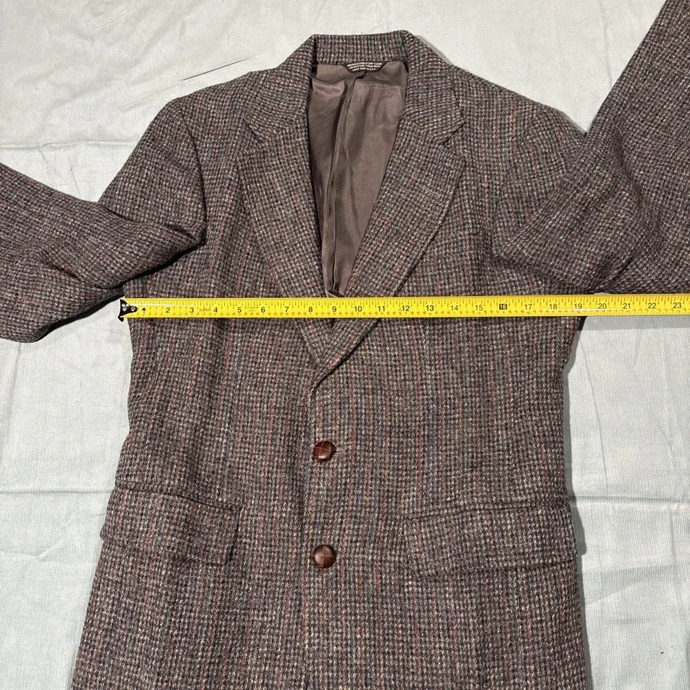 Harris Tweed Mens Wool Blazer Sport Coat Grey Brown Check USA Made 2 Button